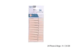 24 Pinces Linge Bois 7.4Cm