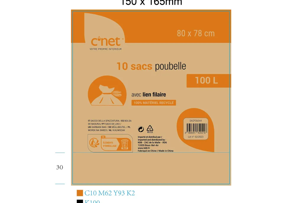 10 Sacs Poubelle 100L Avec Liens