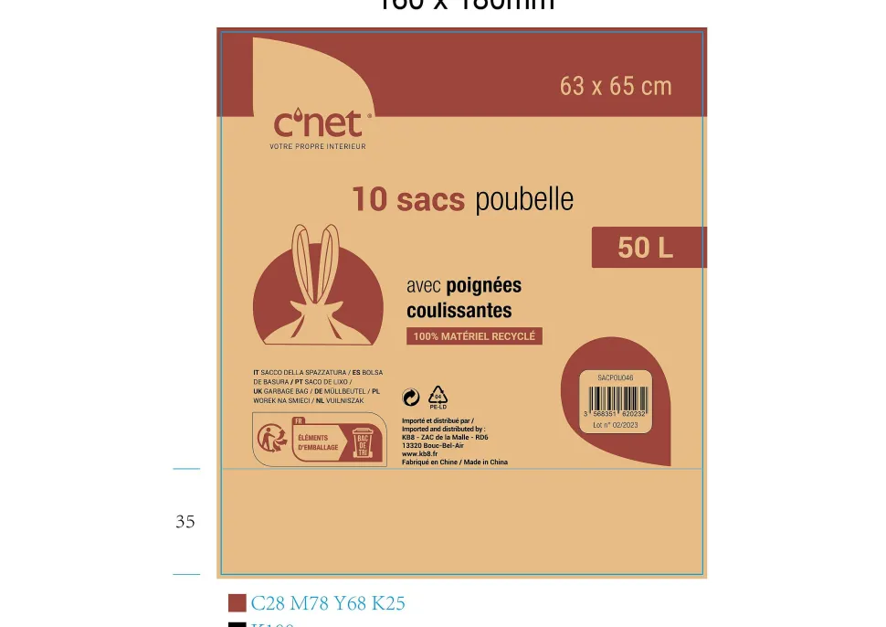 10 Sacs Poubelle 50L Avec Poignees