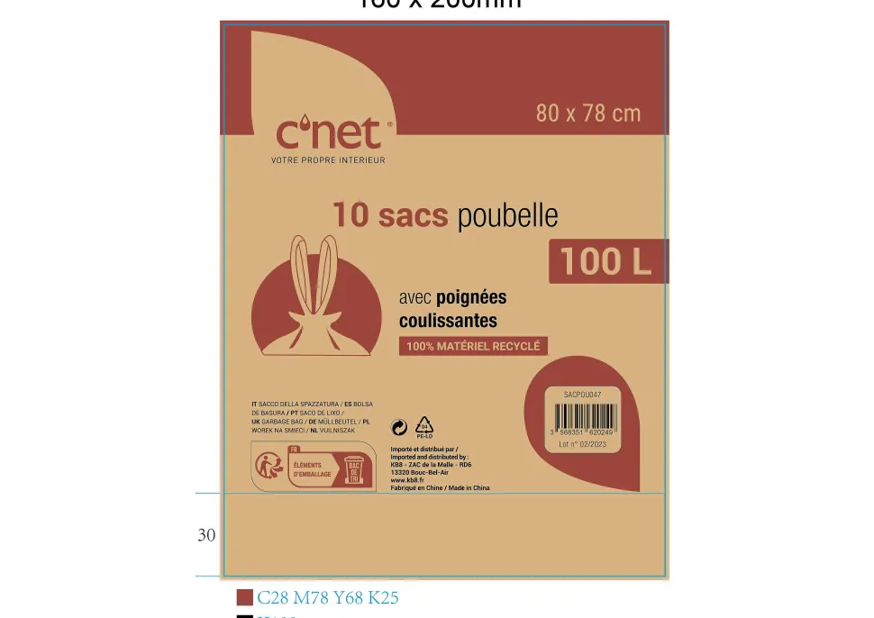 10 Sacs Poubelle 100L Avec Poignees