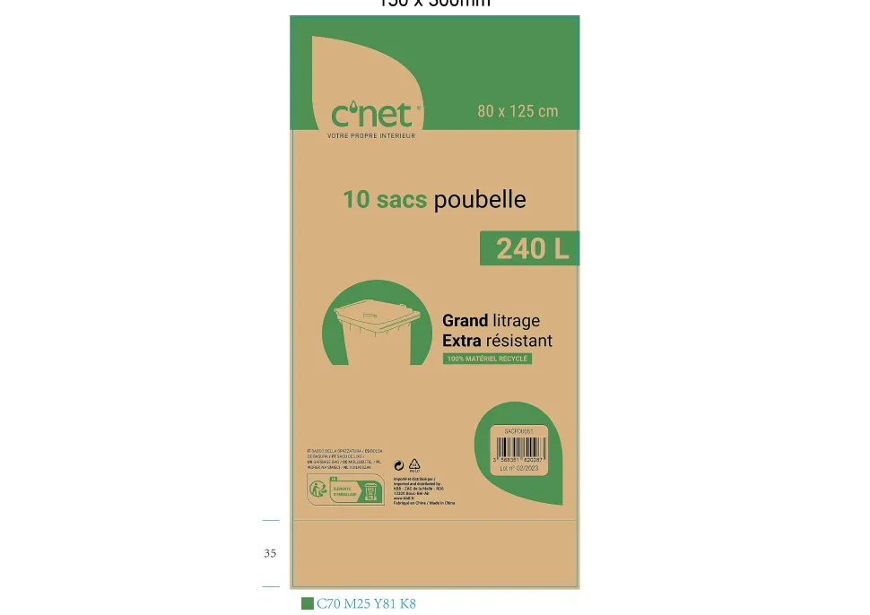 10 Sacs Poubelle 240L Extra Resistant
