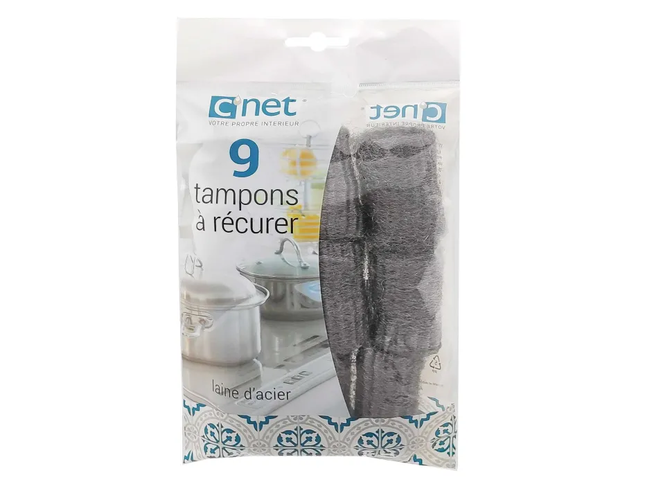 9 Tampons A Recurer Laine Acier