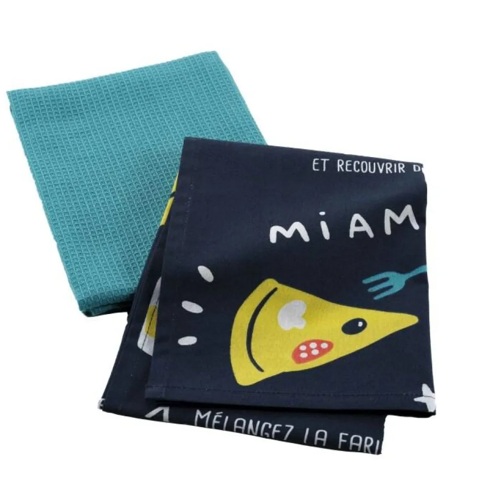 maxibazar 2 Torchons 50X70 Cm Coton Imp Uni Mini Chef Recette