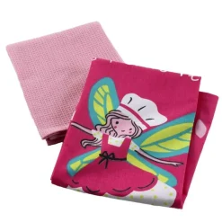 maxibazar 2 Torchons 50X70 Cm Coton Imprime Nid Abeille Uni Mini Fee