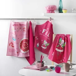 maxibazar 2 Torchons 50X70 Cm Coton Imprime Nid Abeille Uni Mini Fee