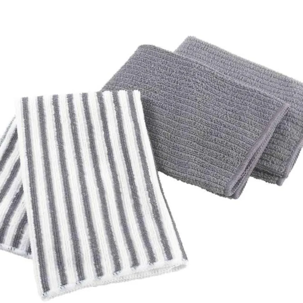 maxibazar 3 Torchons 40X40 Cm Microfibre Cuistot Anthrac 2 Unis 1 Raye
