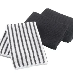 maxibazar 3 Torchons 40X40 Cm Microfibre Cuistot Noir 2 Unis 1 Raye