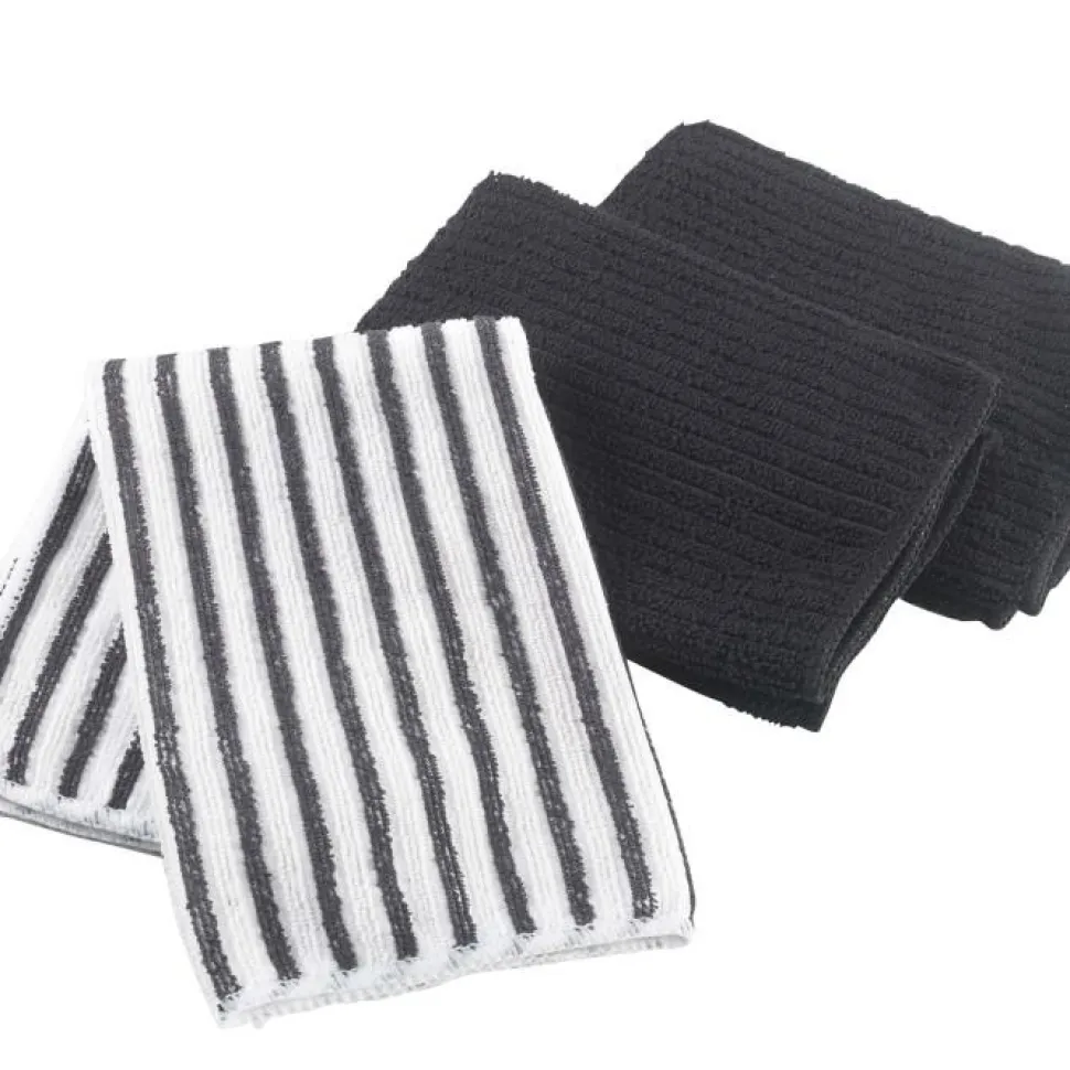 maxibazar 3 Torchons 40X40 Cm Microfibre Cuistot Noir 2 Unis 1 Raye