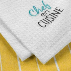 maxibazar 2 Torchons 50X70Cm Coton Nid Abeille Brode Chef En Cuisine