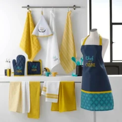 maxibazar 2 Torchons 50X70Cm Coton Nid Abeille Brode Chef En Cuisine