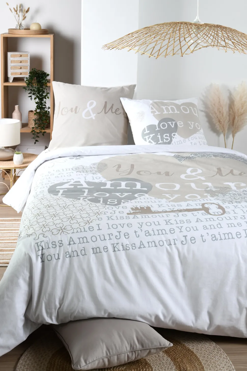 maxibazar Amour Housse Couette 240X220Cm Et 2 Taies 63X63Cm 57 Fils