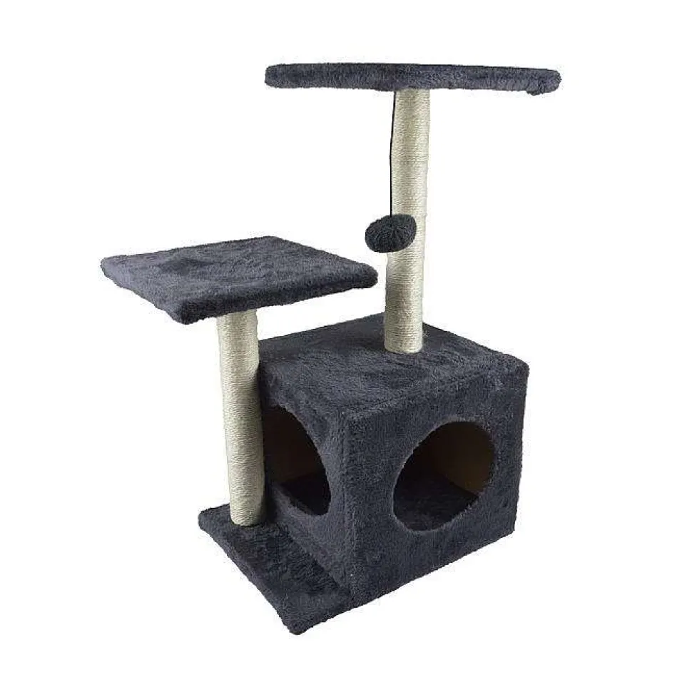 Arbre A Chat Avec Jouet Et Niche H 60Cm Anthracite