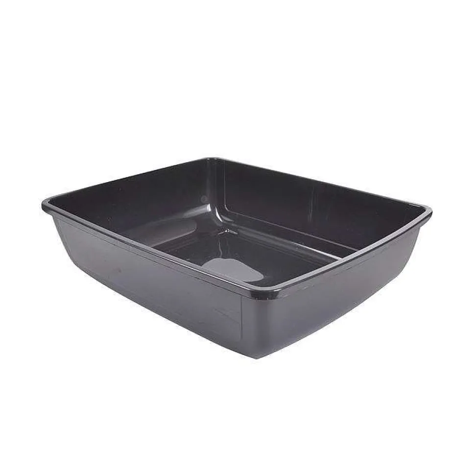 Bac A Litiere Plastique Sans Bord Anthracite D.46X36X12Cm