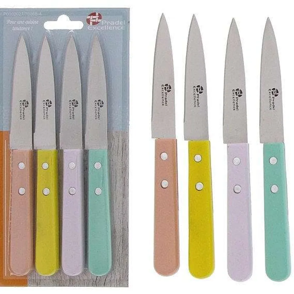 Blister 4 Couteaux Office Manches Couleur