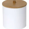 Boîte A Coton Et Coton Tiges Blanc Couvercle Bambou