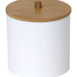 Boîte A Coton Et Coton Tiges Blanc Couvercle Bambou
