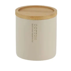 Boîte A Coton Polyresine Couvercle Bambou Beige Bambou