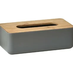 Boîte A Mouchoirs Gris Couvercle Bambou
