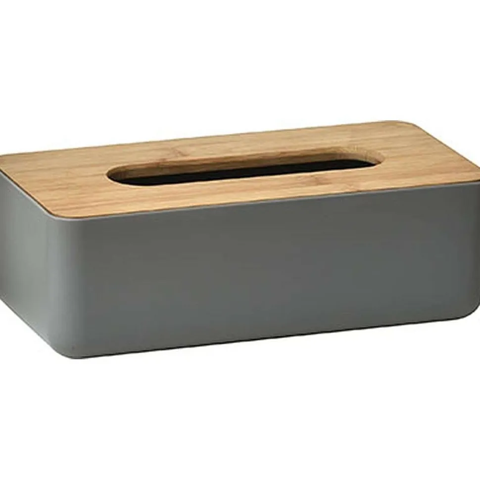 Boîte A Mouchoirs Gris Couvercle Bambou