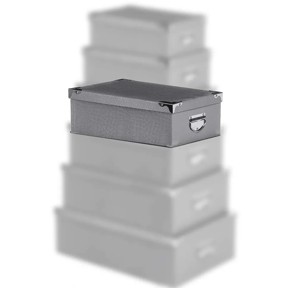Boîte Coins Metal Croco Gris Ou Taupe 44X31X15Cm