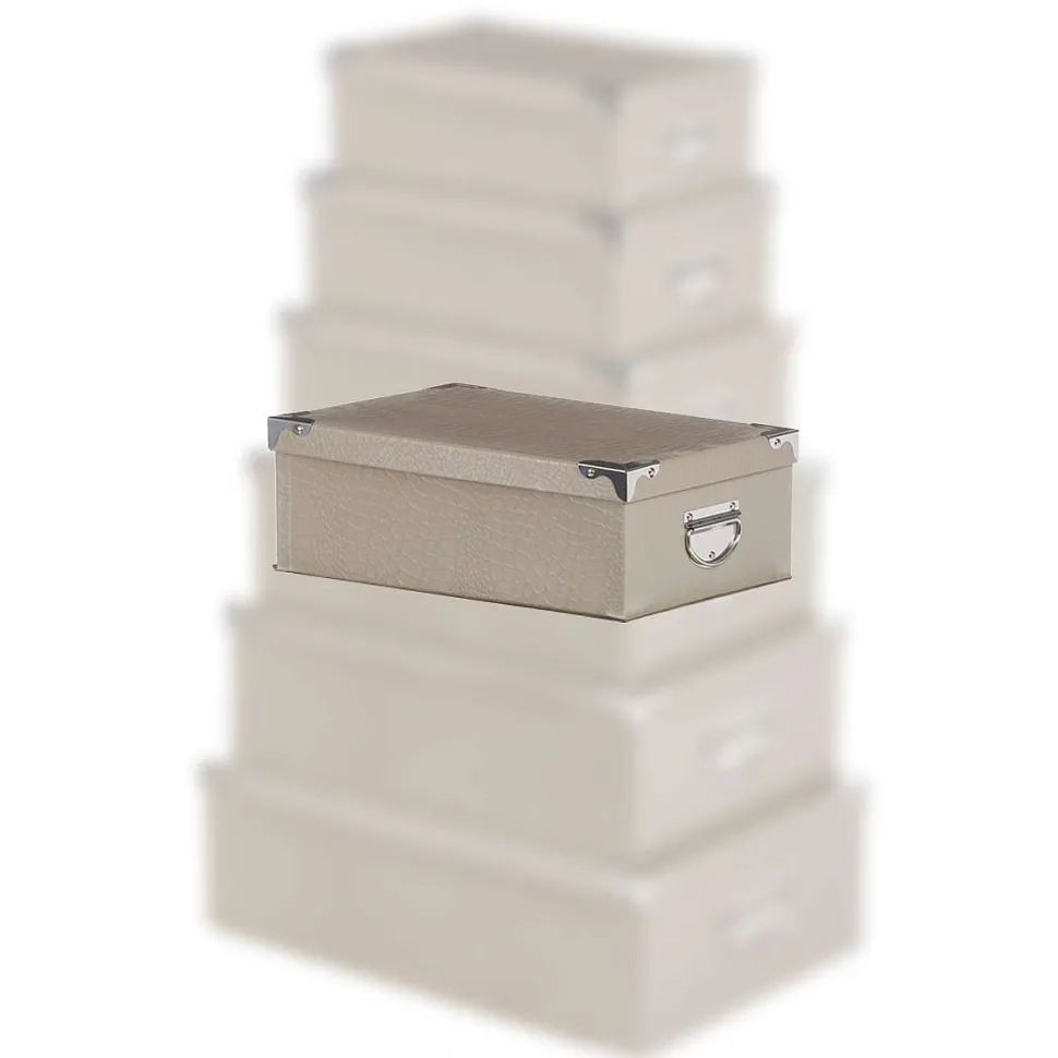 Boîte Coins Metal Croco Gris Ou Taupe 48X33.5X16Cm