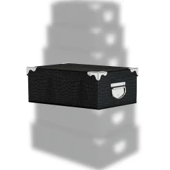 Boîte Coins Metal Croco Noir Ou Gris 36X24.5X12.5 Cm
