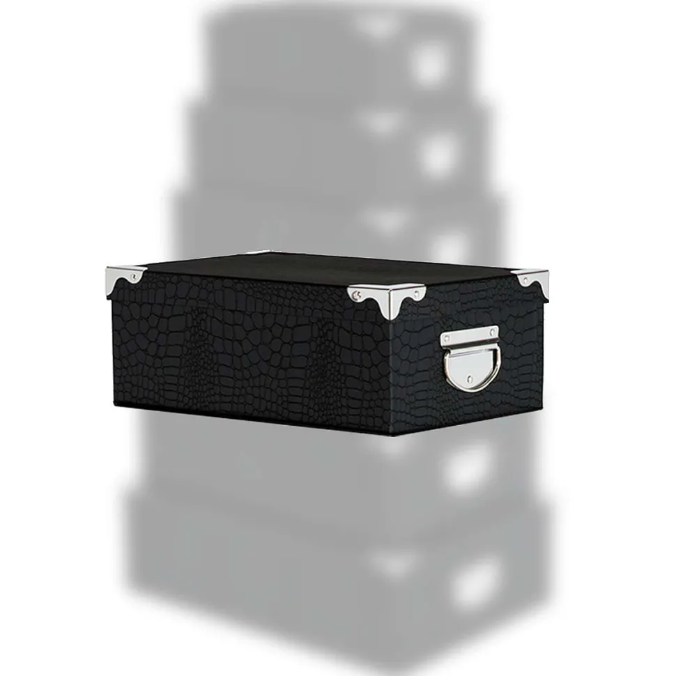 Boîte Coins Metal Croco Noir Ou Gris 48X33.5X16Cm