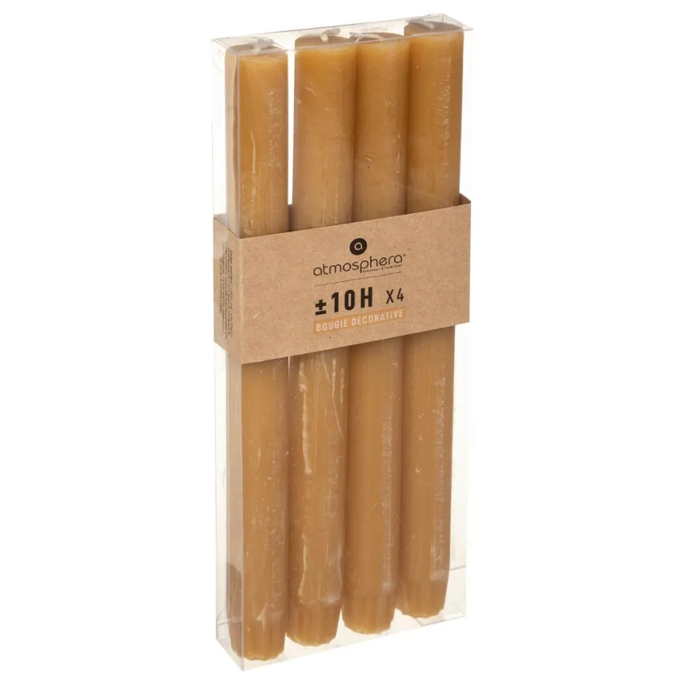 Atmosphera Bougie Baton X4 Rustic Jaune H.24.5Cm