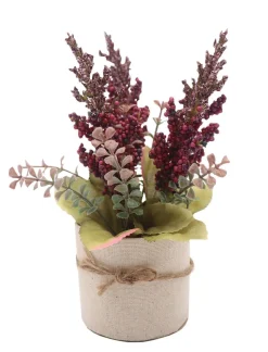 maxibazar Bouquet Fleurs Et Feuillages Champetre Pot H.19Cm Rose