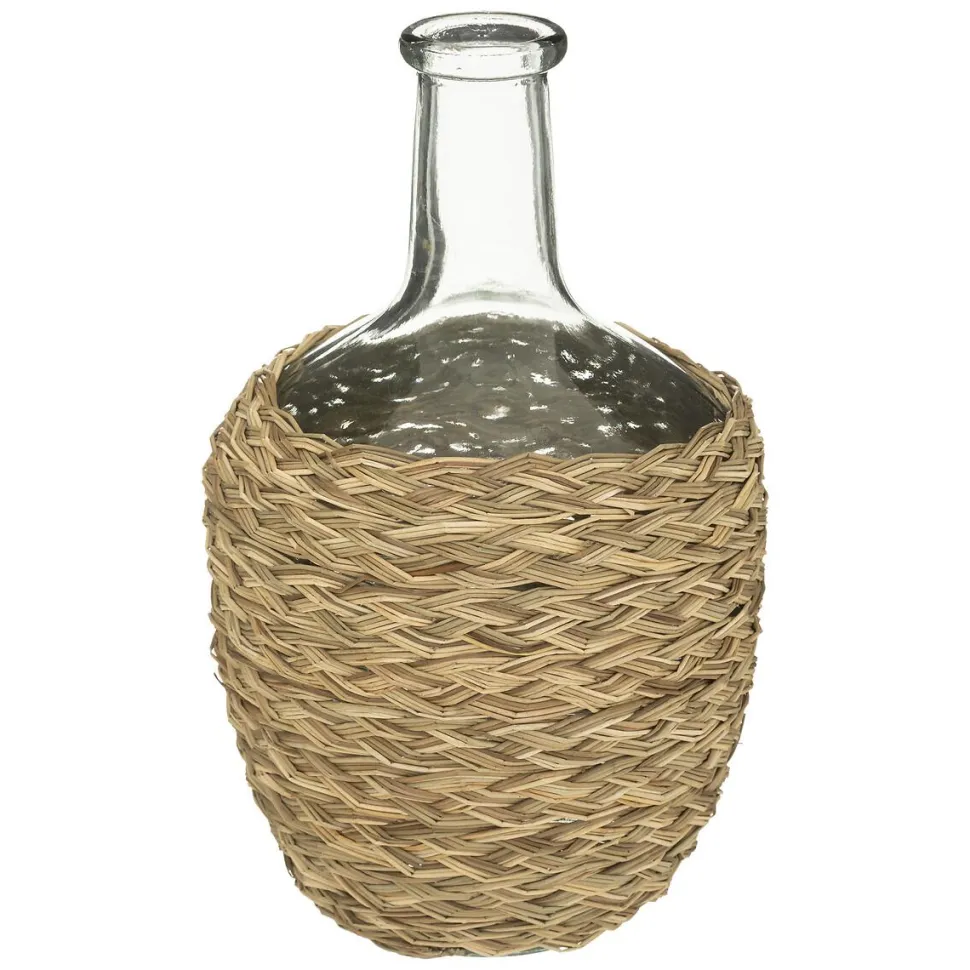 Atmosphera Bouteille Verre Tresse Naturel Cuba H.31Cm