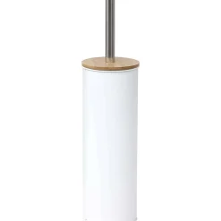 Brosse Wc Metal Couvercle Bambou Blanc