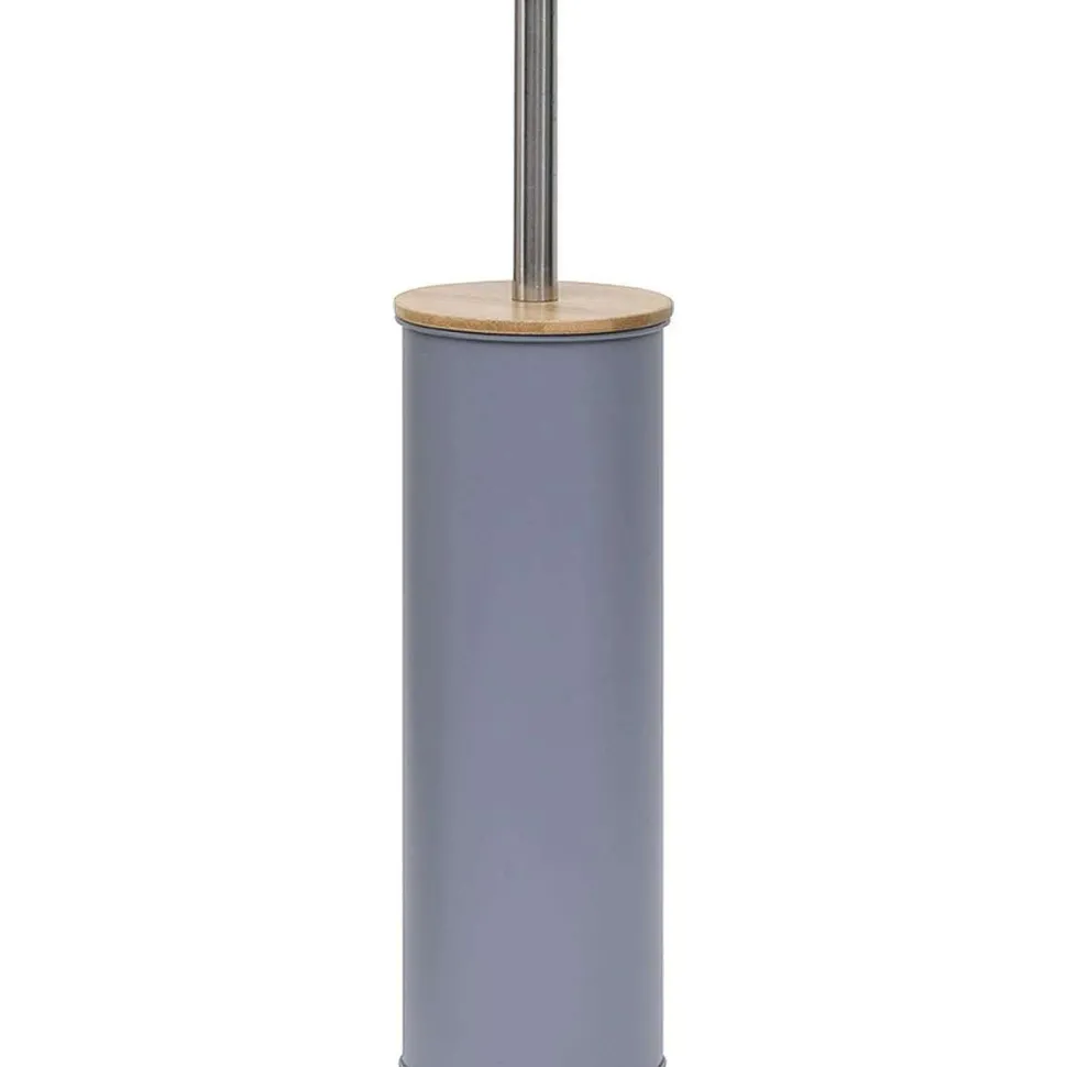 Brosse Wc Metal Couvercle Bambou Gris