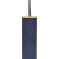 Brosse Wc Metal Couvercle Bambou Bleu