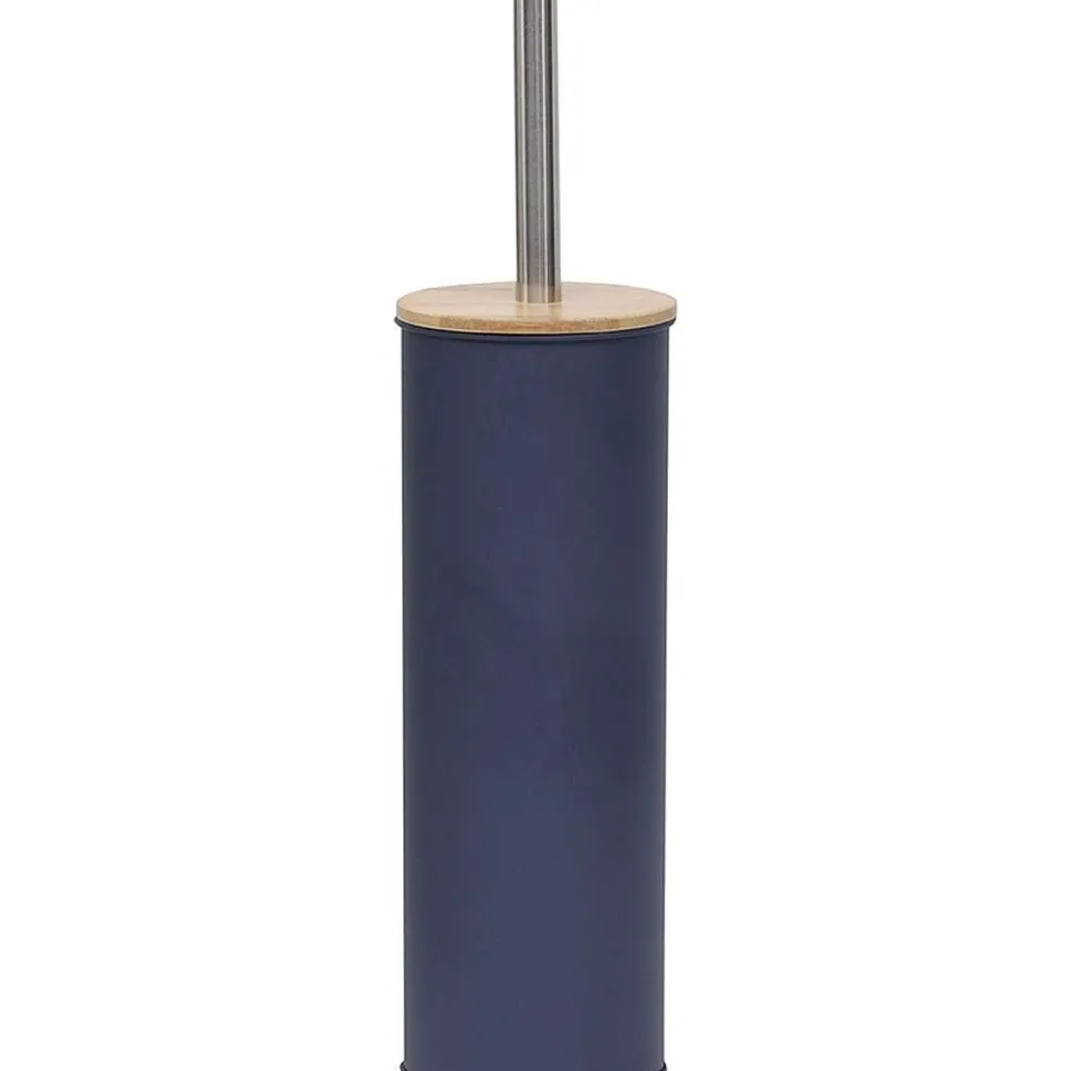 Brosse Wc Metal Couvercle Bambou Bleu