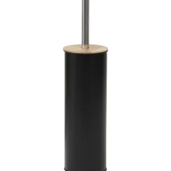 Brosse Wc Metal Couvercle Bambou Noir