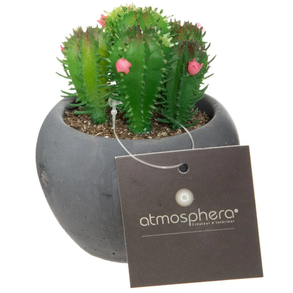 Atmosphera Cactus Pot Ciment Noir D.6.5Cm