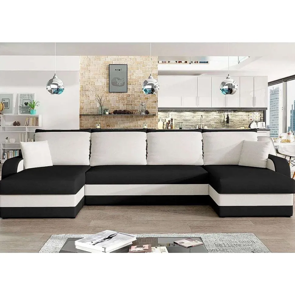 Canapé Kris Angle Panoramique Noir Blanc Casse