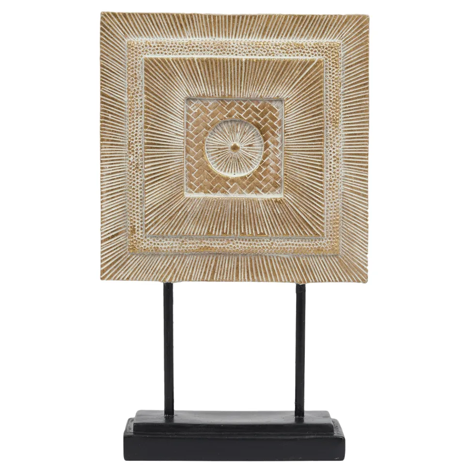 maxibazar Carre Decoratif Dore Socle Noir H.29Cm