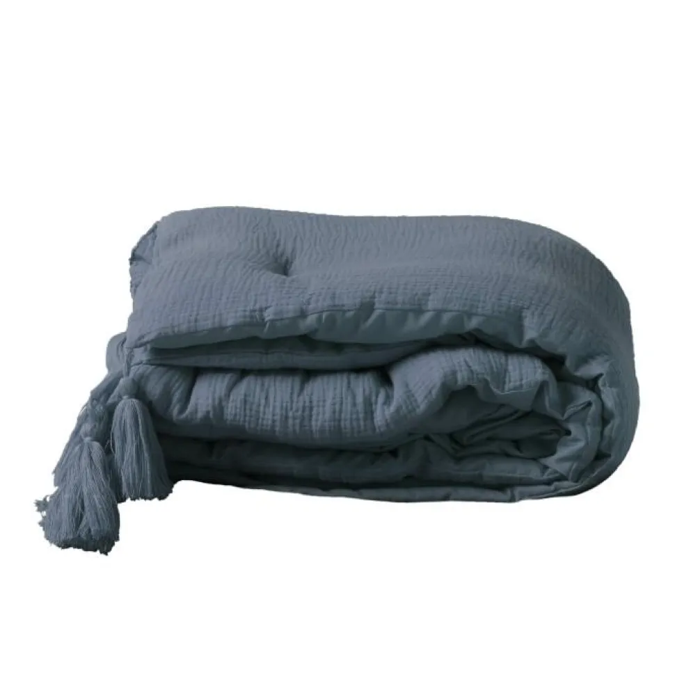 maxibazar Chemin De Lit 80X180Cm Gaze De Coton Uni Angelia Marine