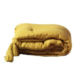maxibazar Chemin De Lit 80X180Cm Gaze De Coton Uni Angelia Jaune