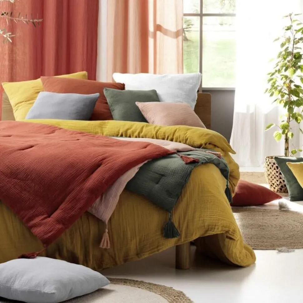 maxibazar Chemin De Lit 80X180Cm Gaze De Coton Uni Angelia Jaune