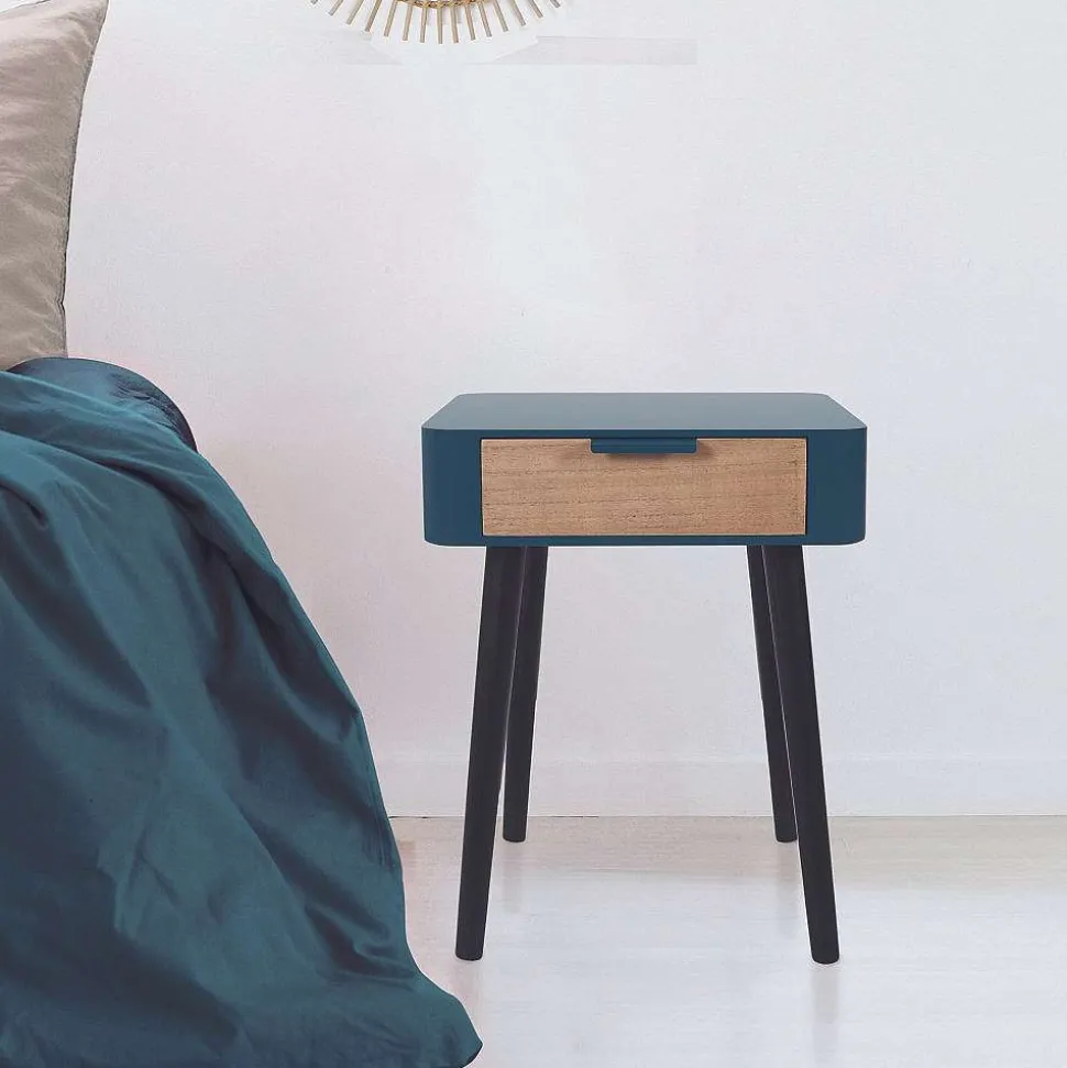 Chevet 1 Tiroir En Bois Bleu Canard