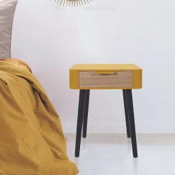 Chevet 1 Tiroir En Bois Jaune Moutarde