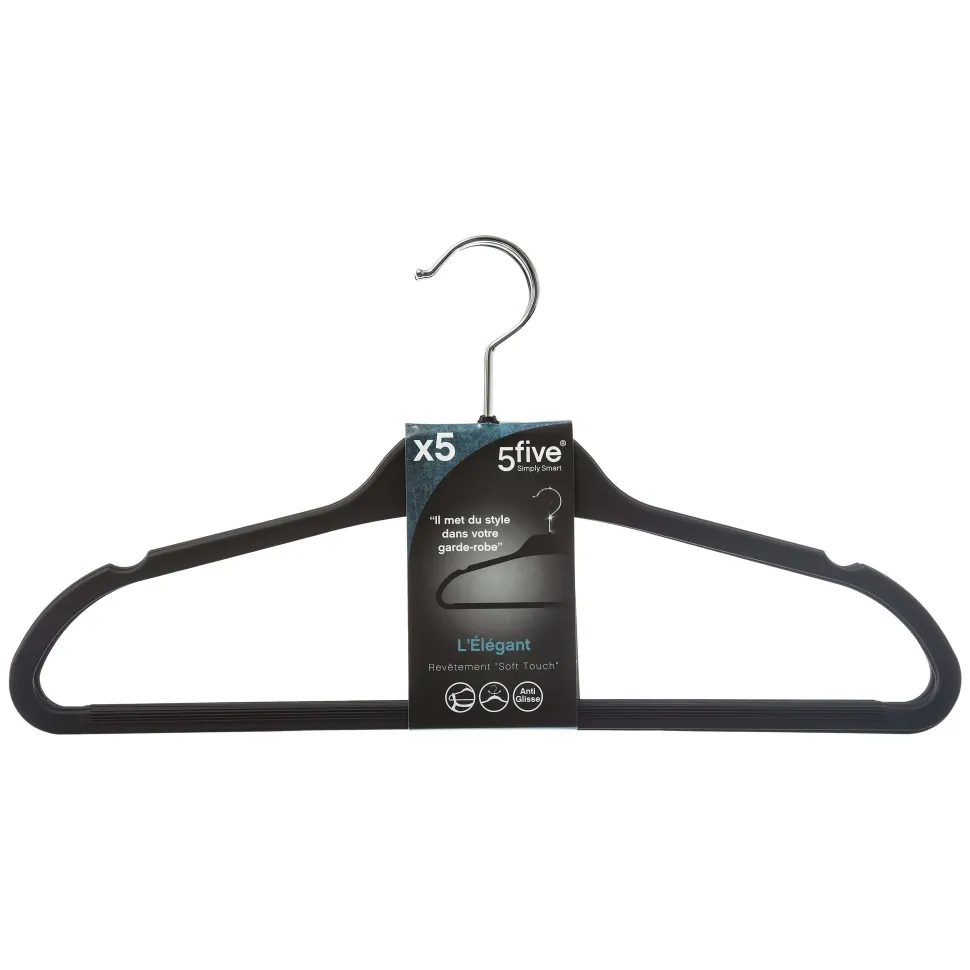 Cintre Plastique Rubber Noir X5 Pièces