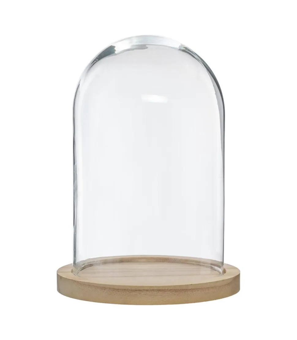 Atmosphera Cloche Verre Socle Bois H.26Cm