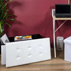 Coffre Banc Pliable Pu Blanc
