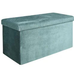 Coffre Banc Pliable Velours Cotele Giulia Bleu