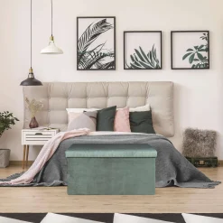 Coffre Banc Pliable Velours Cotele Giulia Bleu