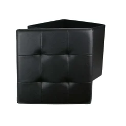 Coffre Pouf Pliable Pu Noir