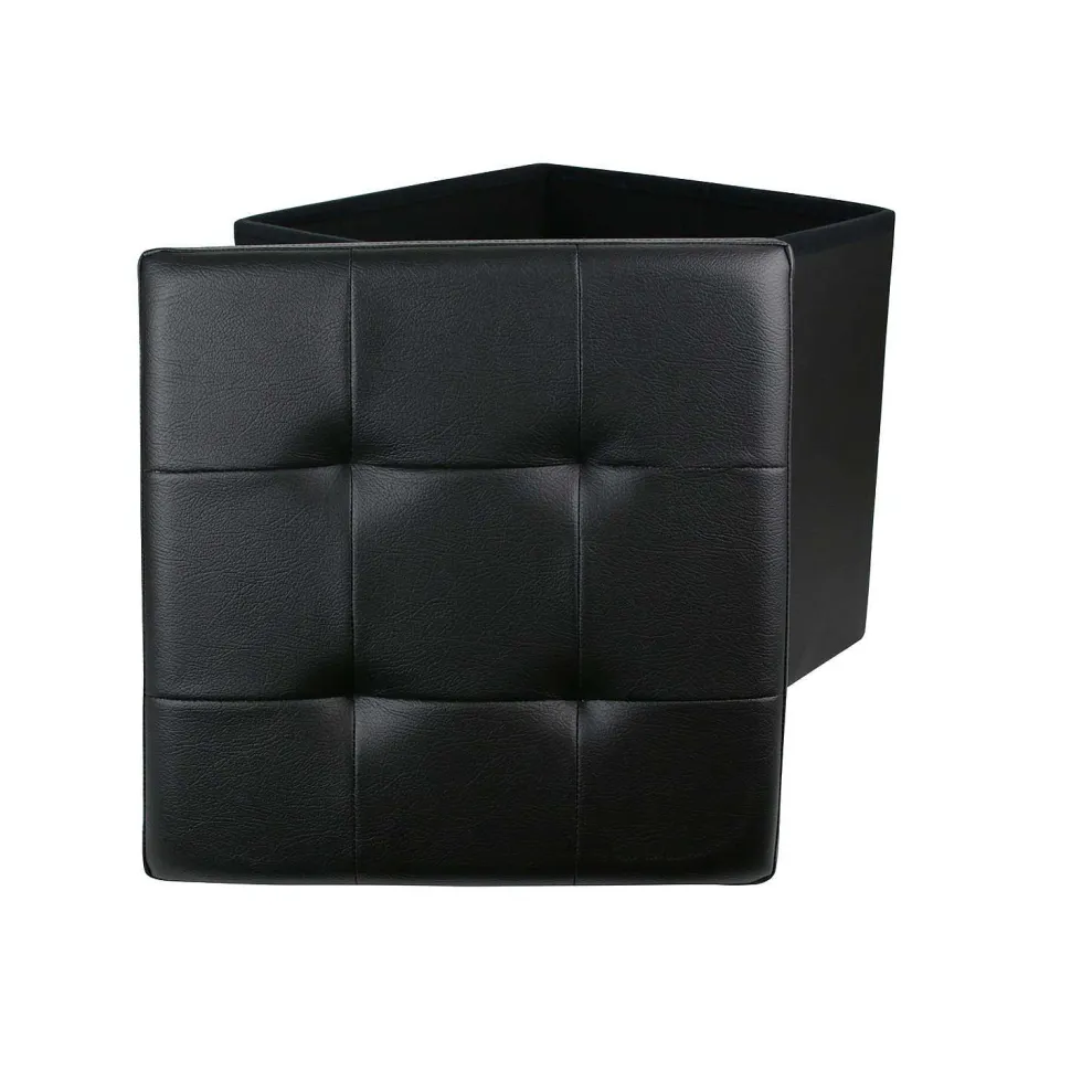 Coffre Pouf Pliable Pu Noir